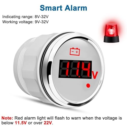 12V 24V Voltmeter Gauge, Waterproof Volt Meter 12 Volt, 52mm Battery Voltage