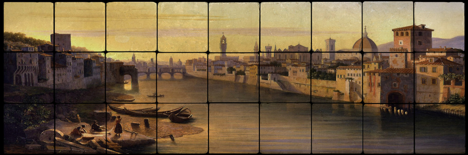 36×12 Florence, A View of the River Arno Mural Tumbled Marble Tiles
