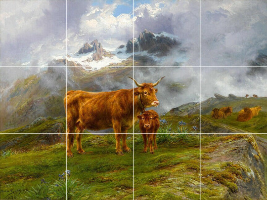 highland cattle cows calf mountain country western ceramic tile mural backsplash