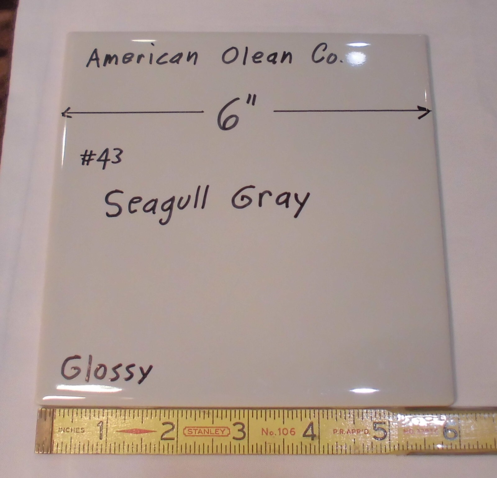 1 pc. Seagull Gray: 6″ X 6″ Glossy Ceramic Tile by American Olean Co. New Stock