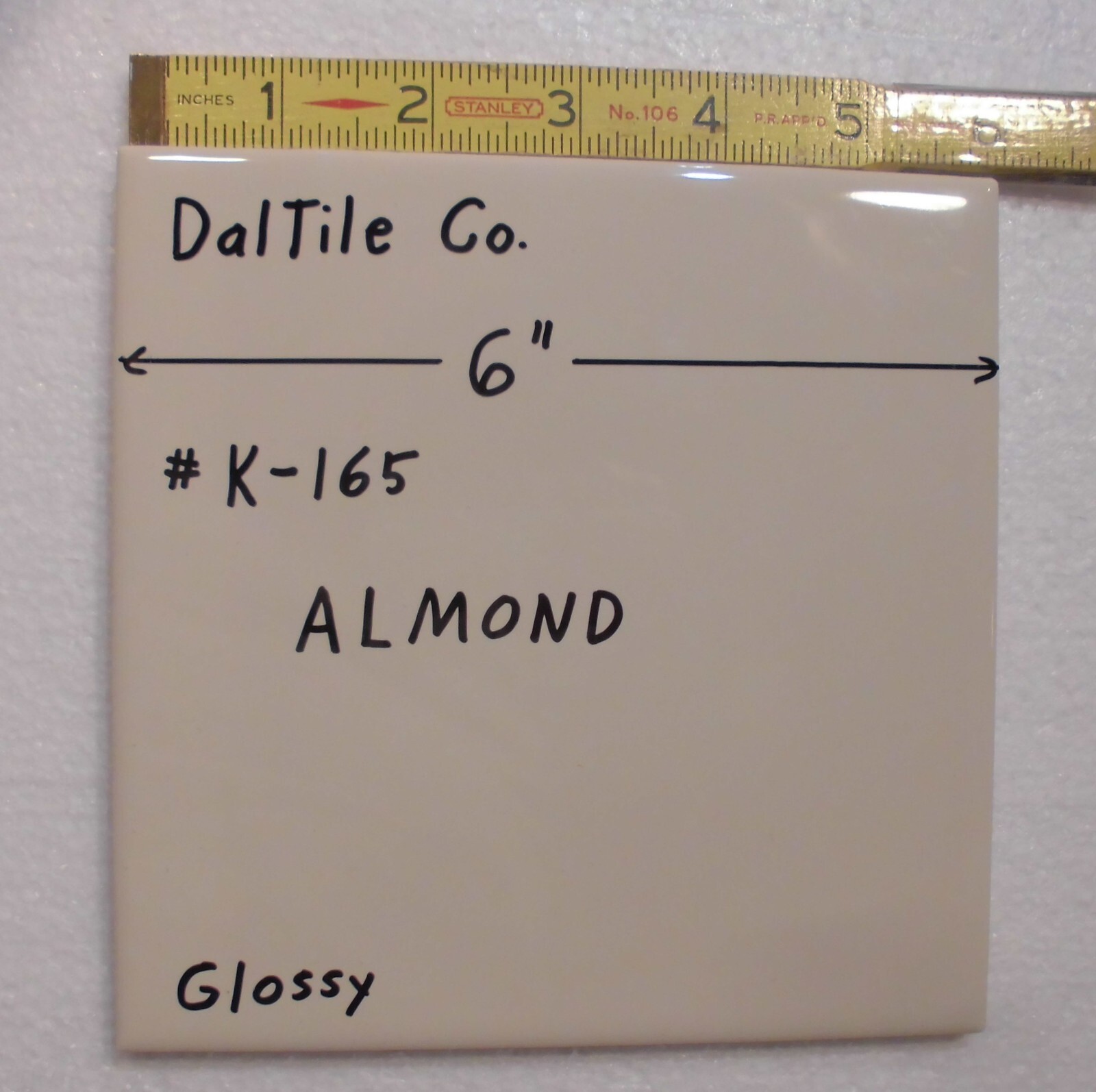 1 pc. Glossy Ceramic Tile *Almond #K-165* 6″X 6″ by Daltile Co. New Stock