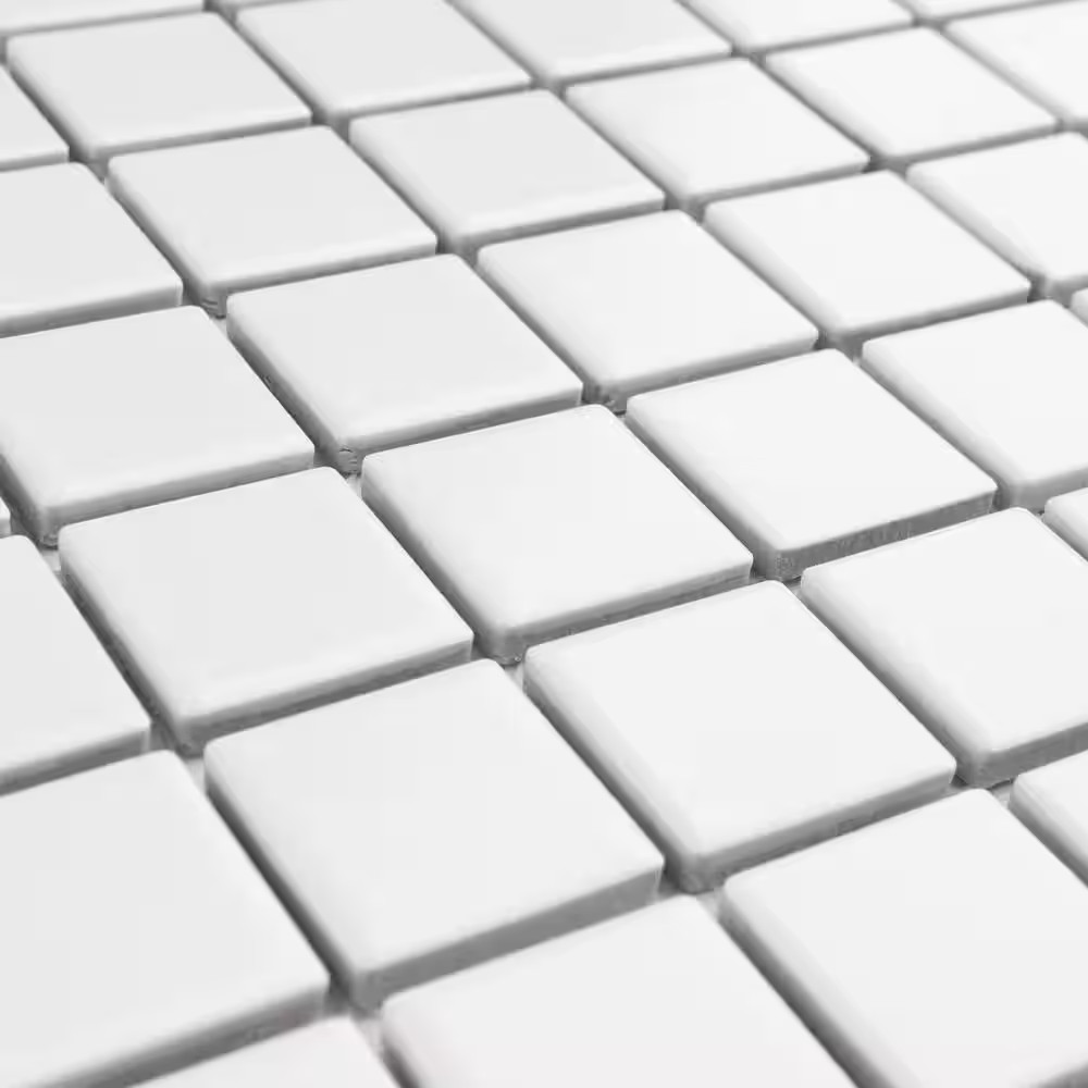 Metro 1 In. Square Matte White 10-3/4 In. X 11-3/4 In. Porcelain Mosaic Tile (9.