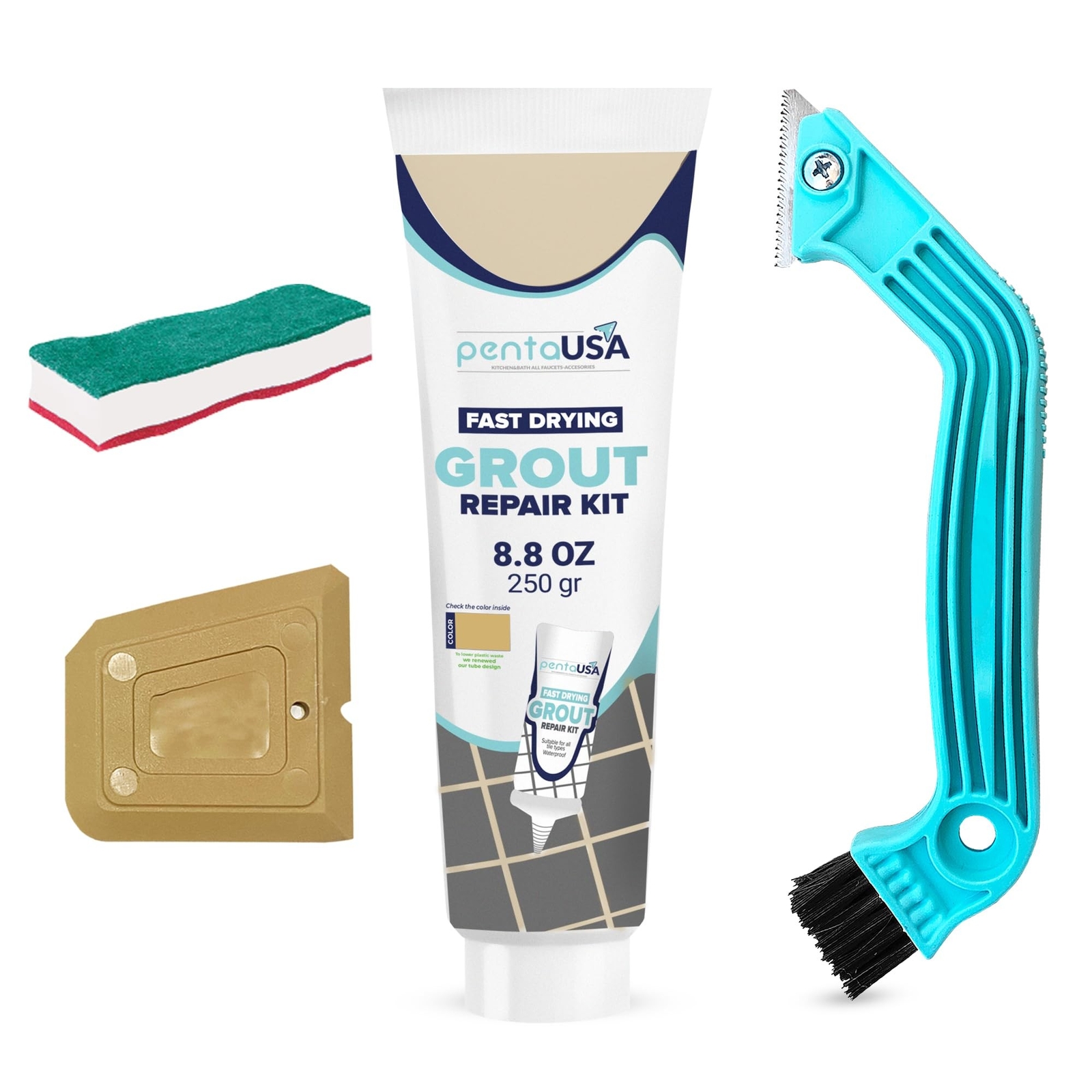PentaUSA Grout – Tile Grout Repair Kit with Grout Removal Tool, Premix Grout …