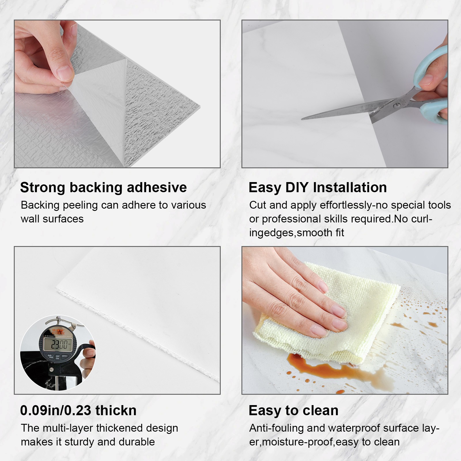 50Pcs Peel & Stick PVC Marble Wall Panels 12×12″ Foam Tile Stickers for Bathroom