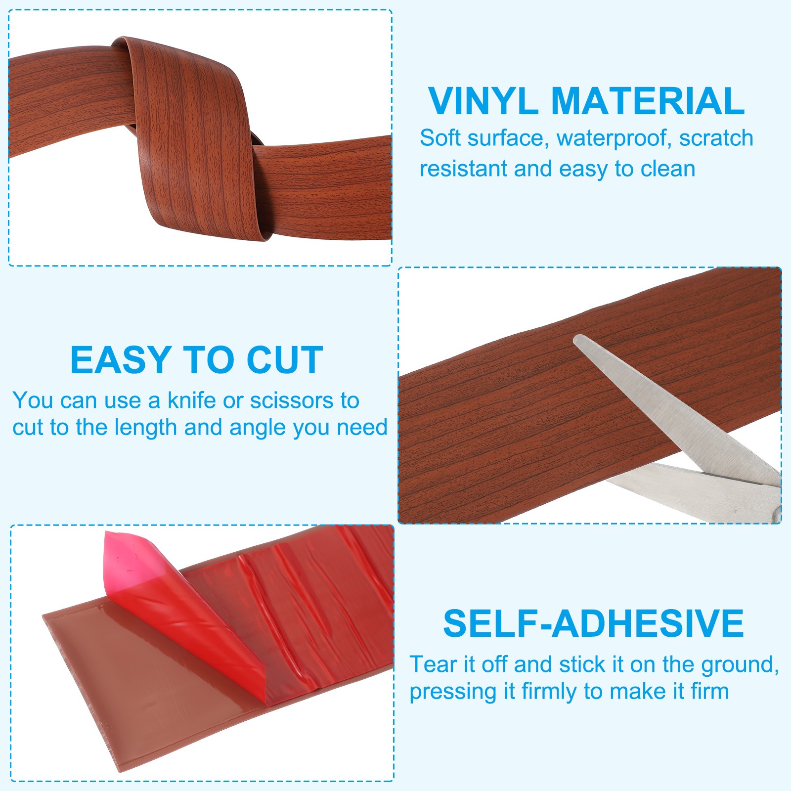 Self Adhesive Floor Transition Strip 3.3’x 1.6″ Vinyl,Walnut