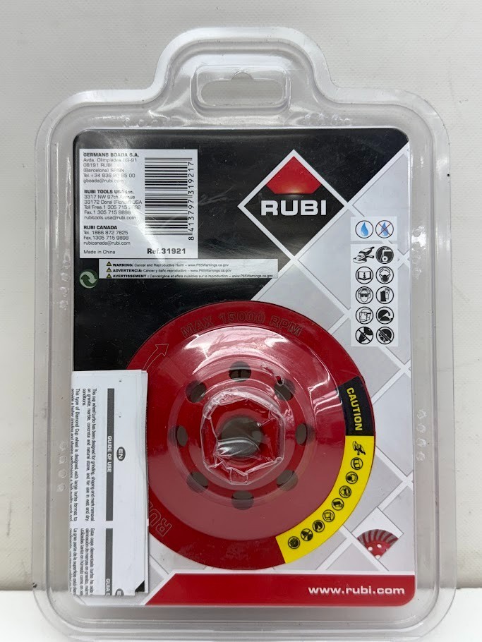 RUBI Model #31921 Stone Cup Wheel Diamond 4″ Grinding Wheel For Stone/Granite