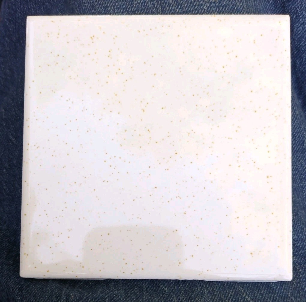 Gold Sparkle Dust on White 4-1/4″ Glossy Speckled Romany Spartan Tile New N-871
