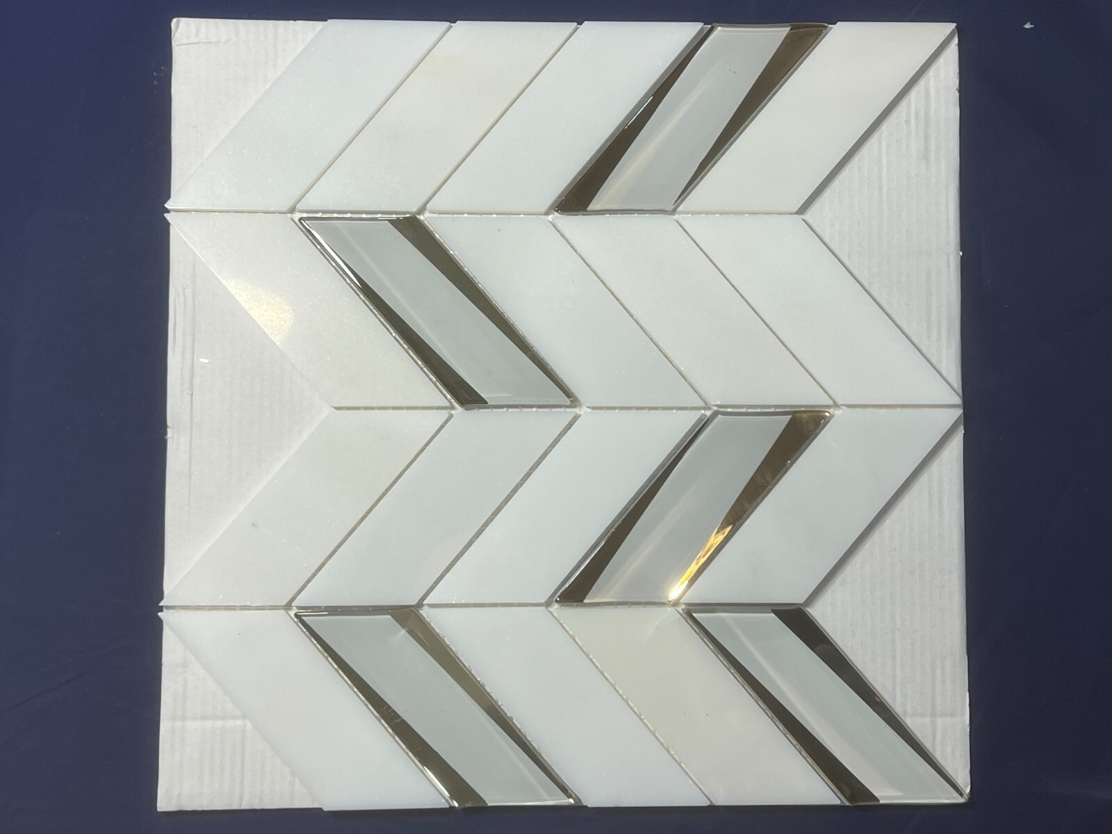 S13 Carrara White/Gold Marble Glass Mosaic Tile Kitchen Bathroom, 7 sheets