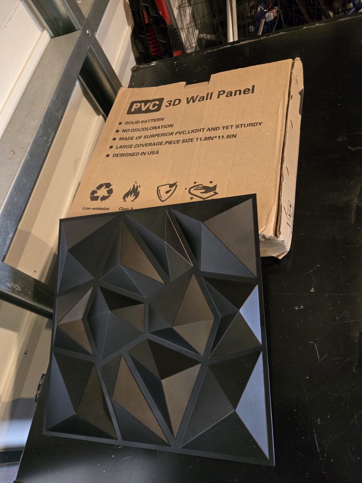 PVC 3D Geometric Wall Tile Black Waterproof 11.8×11.8in Modern