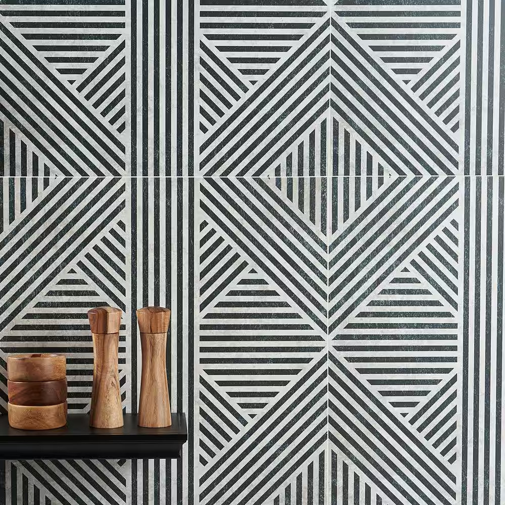 Astoria Black and White 24 In. X 24 In. Matte Porcelain Floor and Wall Tile (4 P