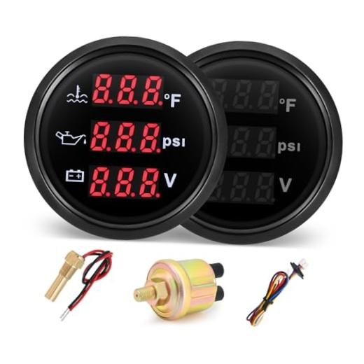 Triple Gauge Set – Water Temp (104°F-248°F), Oil Pressure (0-145PSI), Black