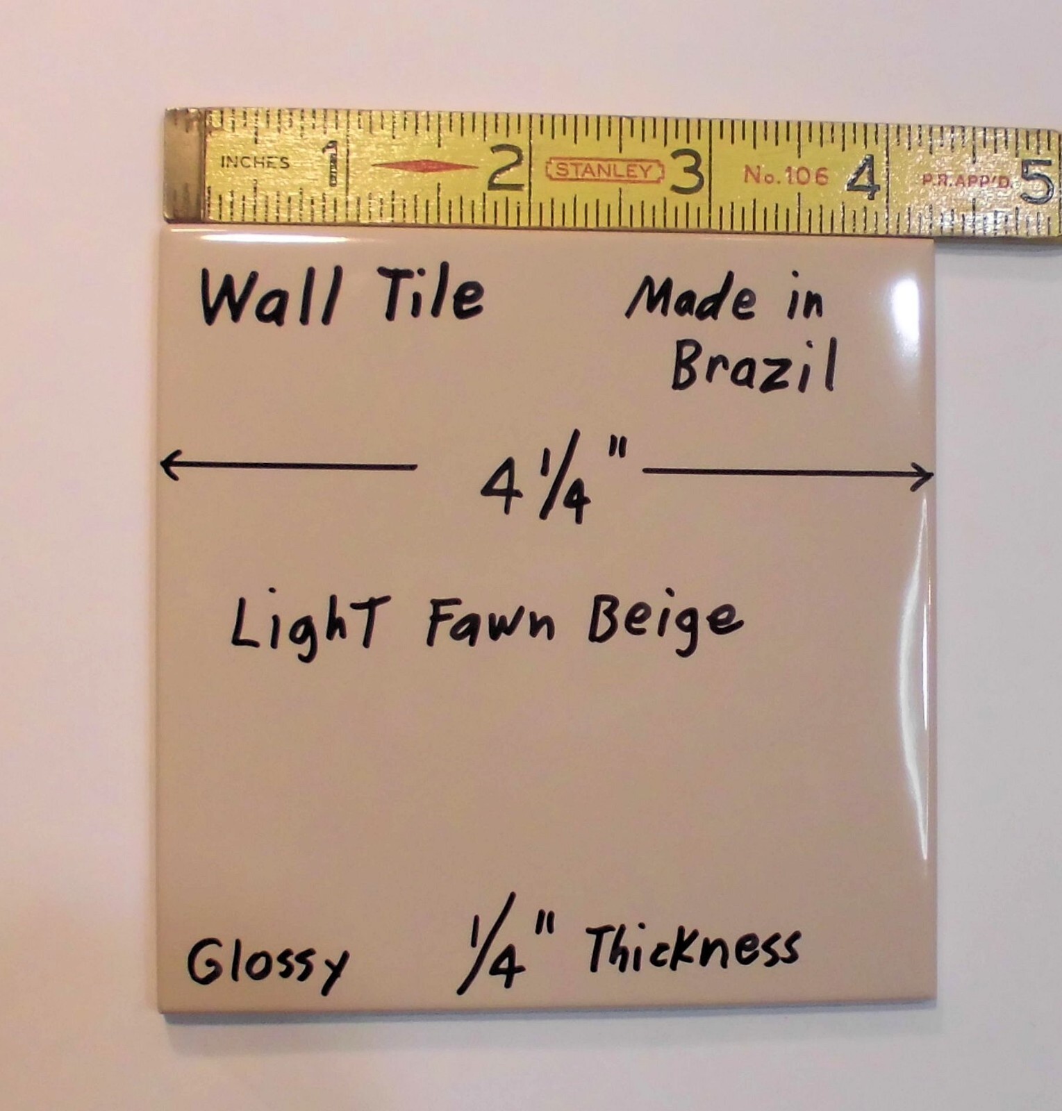1 pc. Light Fawn Beige: Glossy Ceramic Tile 4-1/4″ X 3/16″ thickness, New Stock