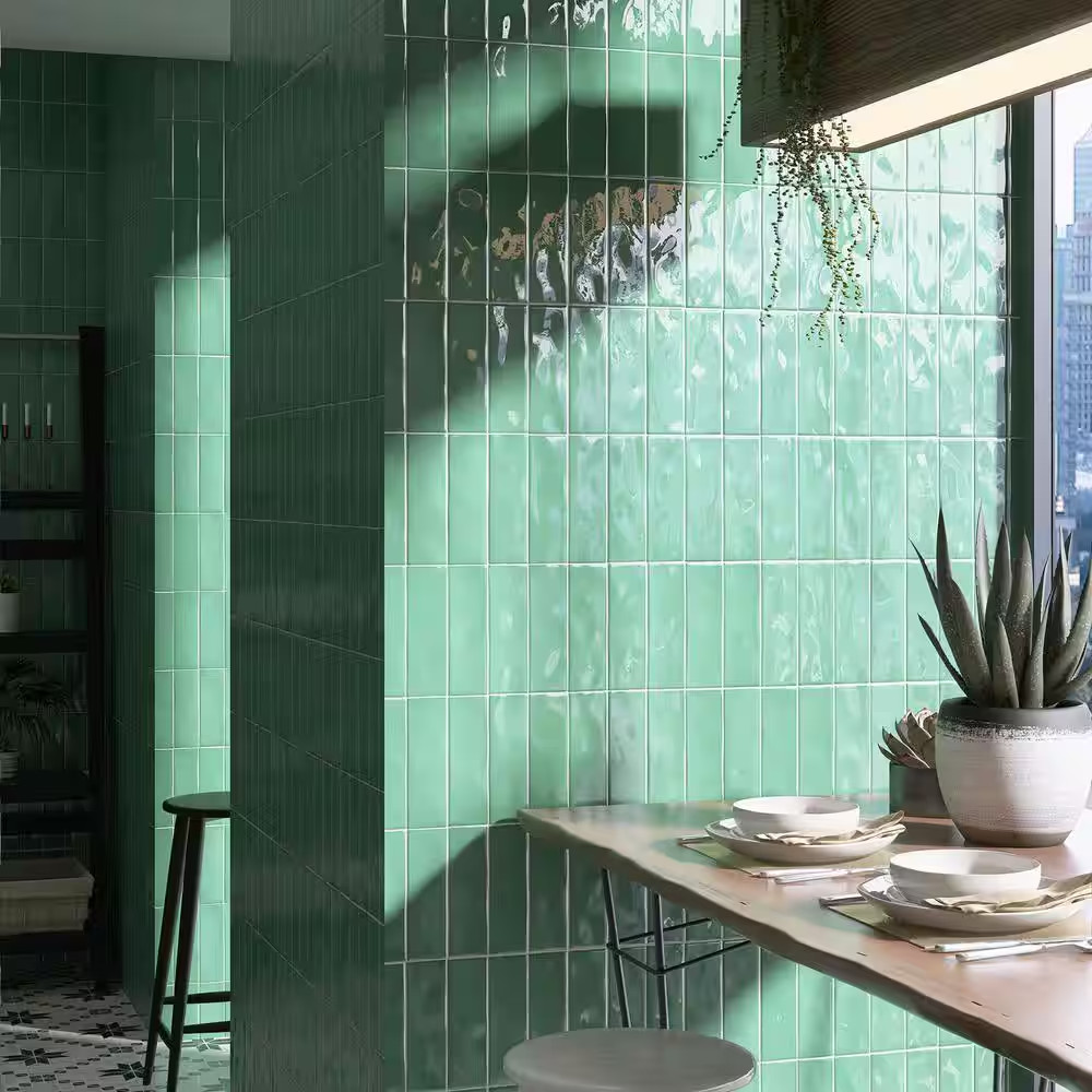 Borgo Subway Jade Green 2.6 In. X 7.9 In. Polished Porcelain Floor and Wall Tile