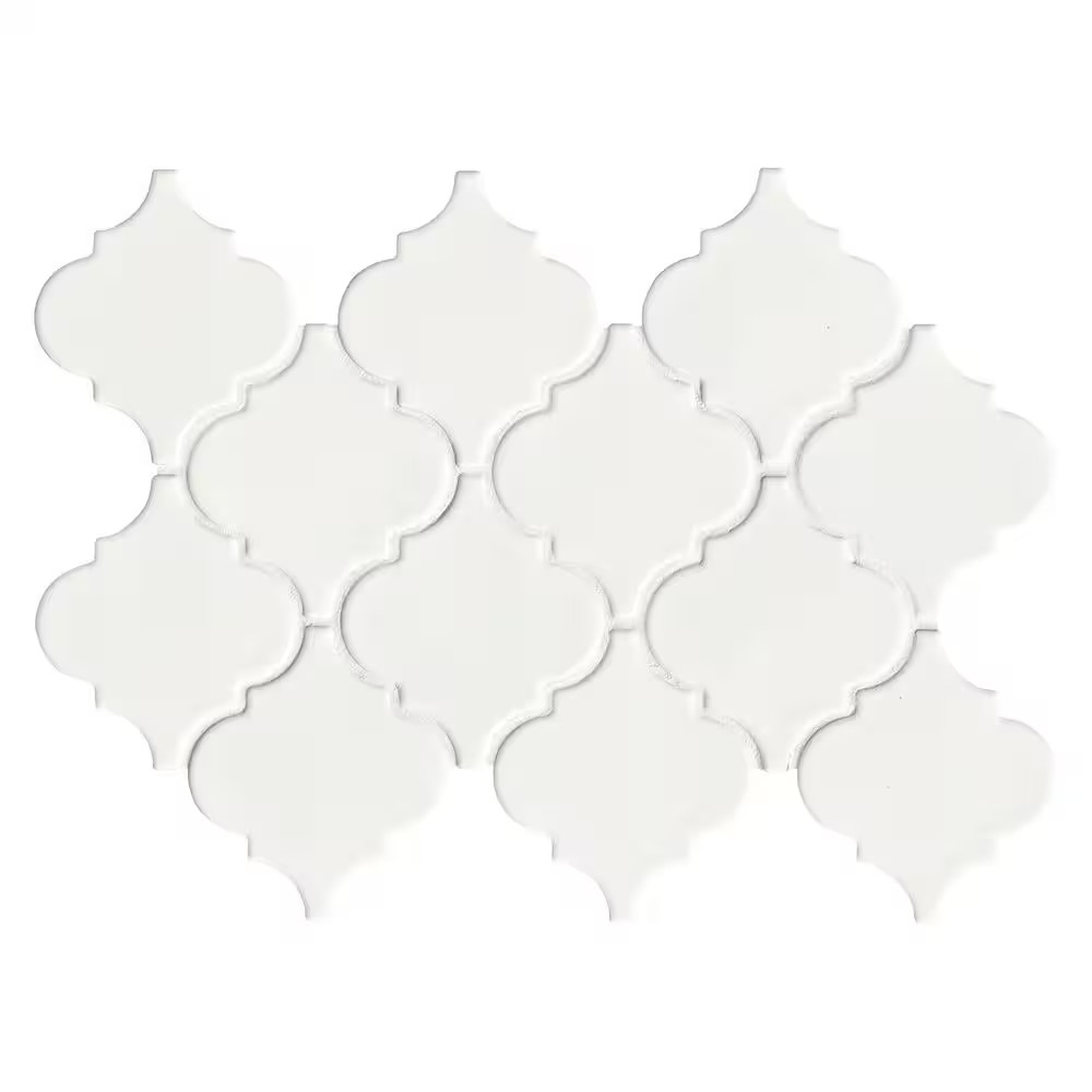 Whisper White 11X15 In. Glossy Ceramic Arabesque Mosaic Tile with Classic Curved