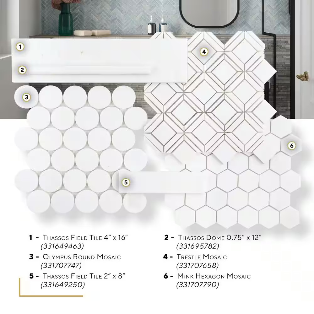 Cloudburst Thassos White 11 In. X 11 In. Pebble Honed Marble Wall and Floor Mosa
