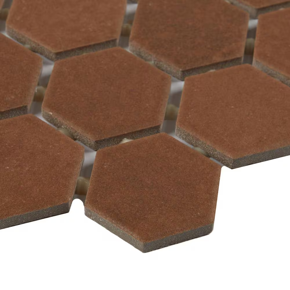 Moroccan Concrete Terra Cotta 11 In. X 10 In. Glazed Ceramic Hexagon Mosaic Tile