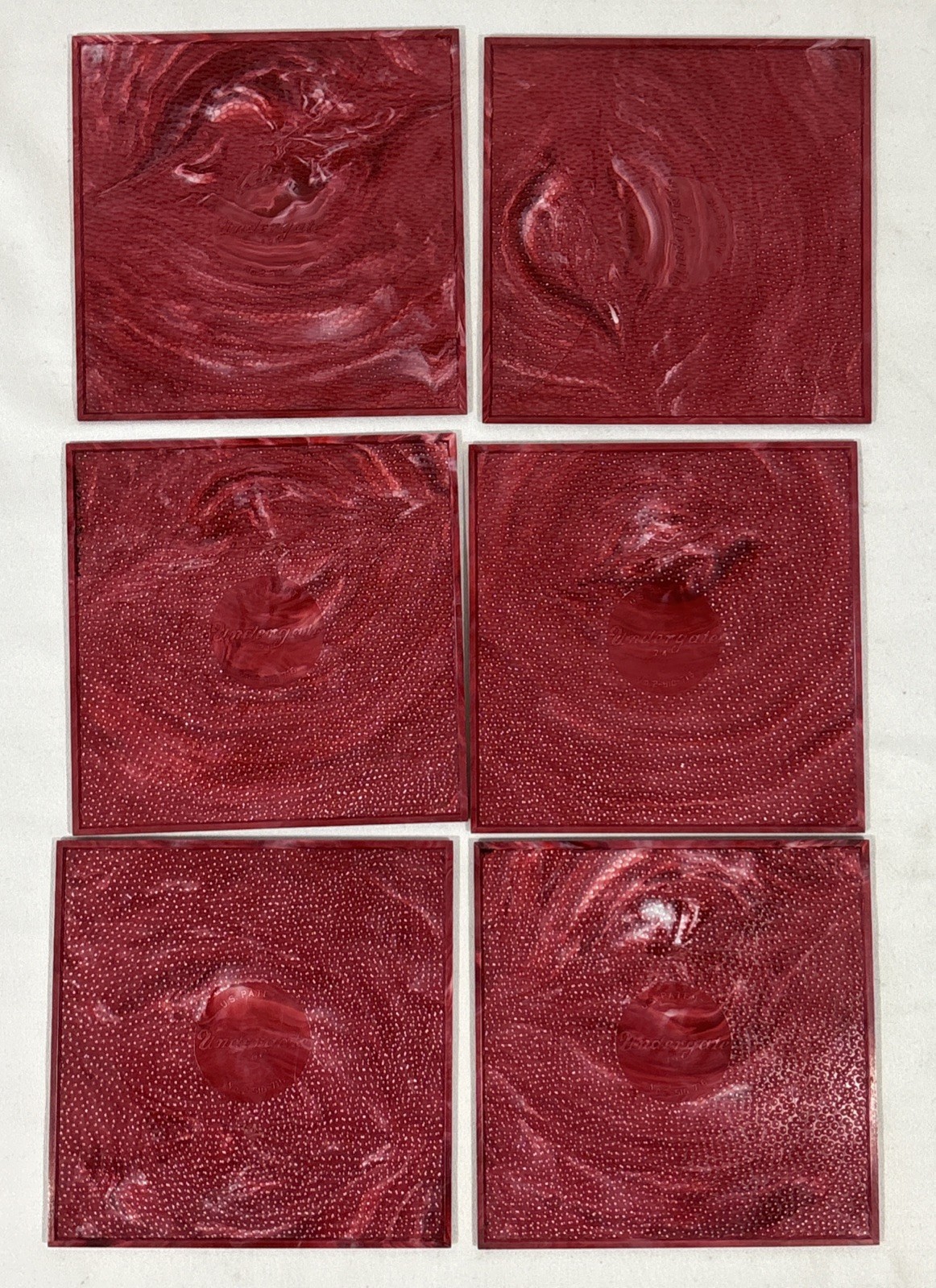 6 Vintage Undergate Red Marble Plastic Polystyrene Wall Tiles 4.25″x4.25″