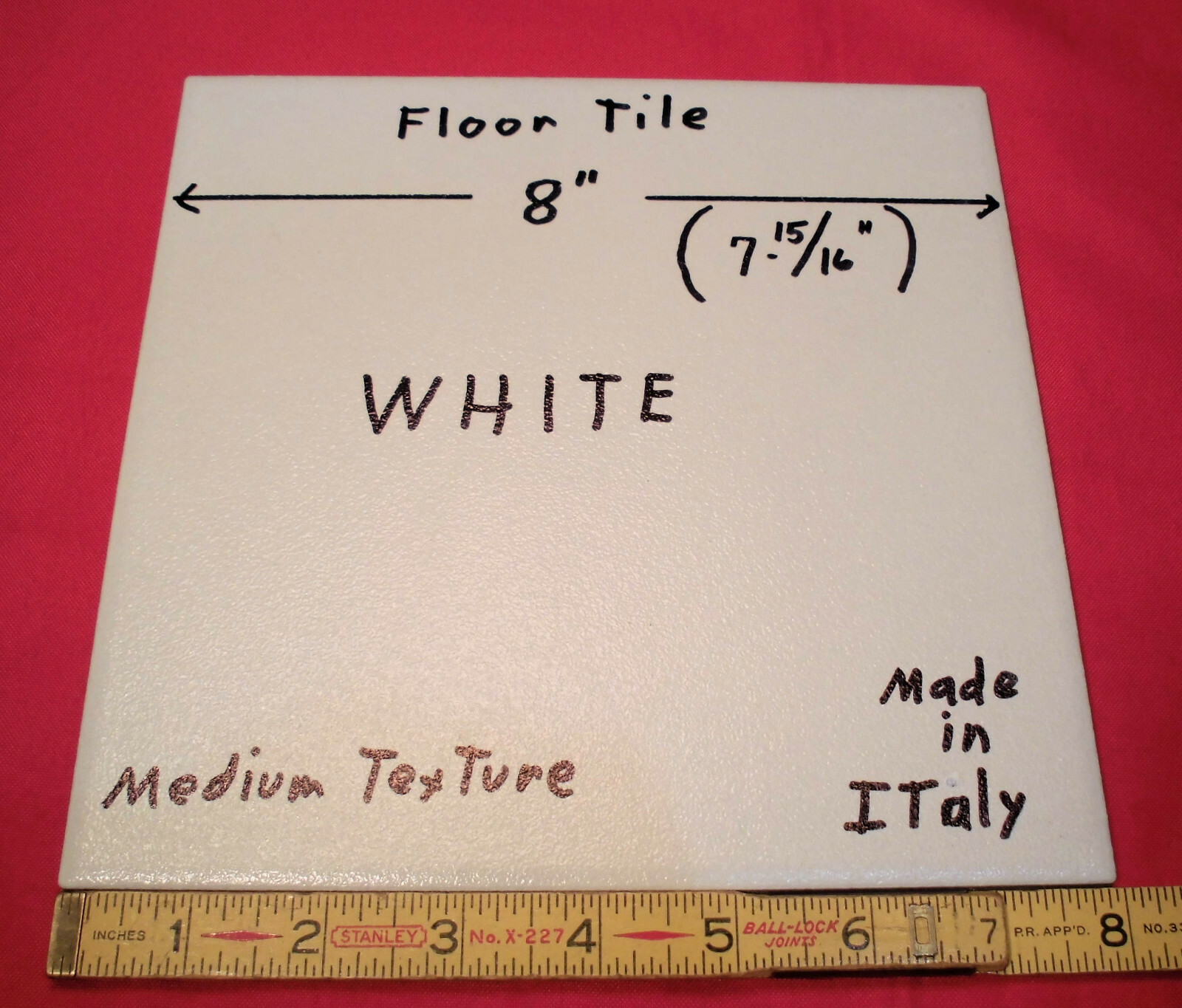 1 pc. White Ceramic Floor Tile: 8″ X 8″ Medium Textured, made in Italy, New