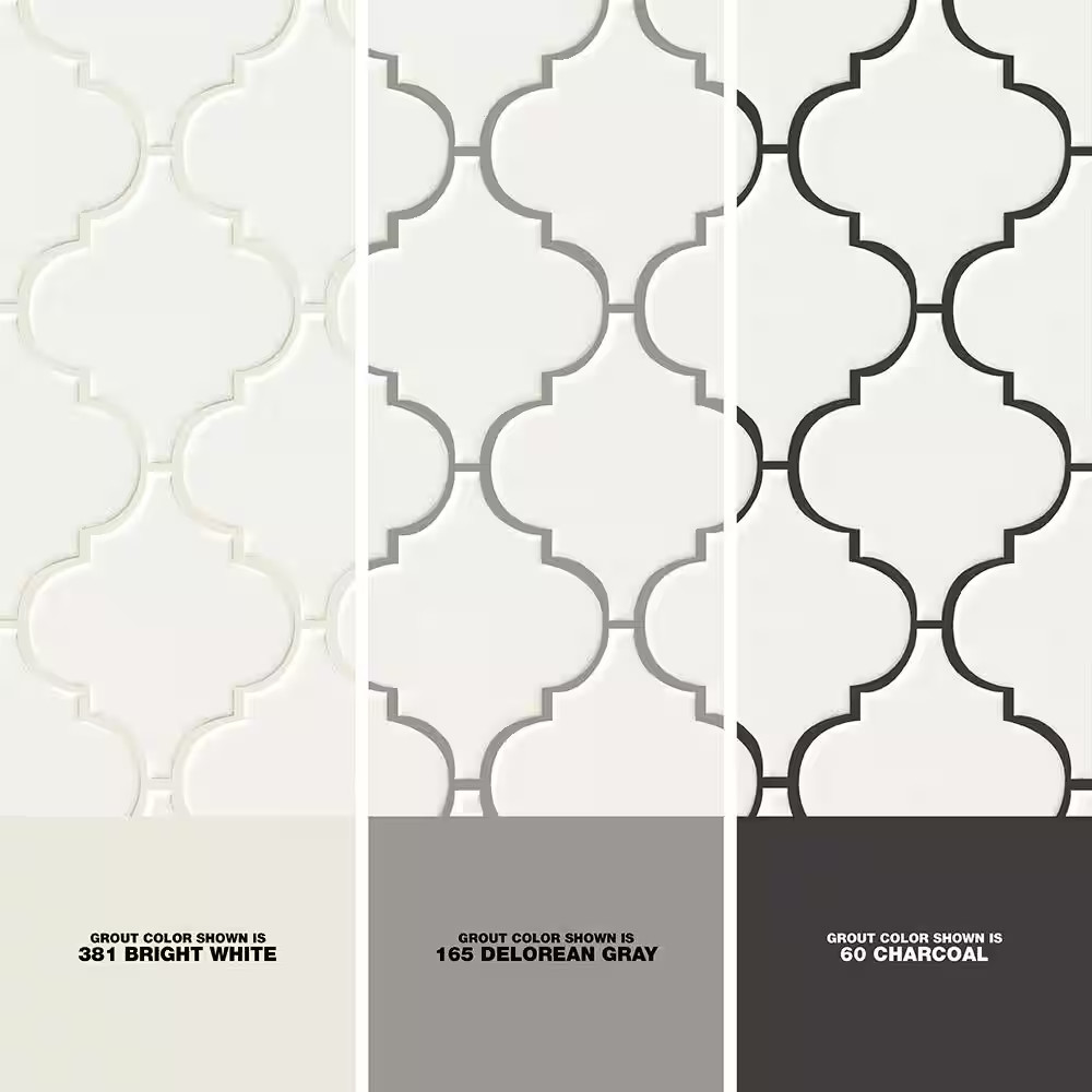 Whisper White 11X15 In. Glossy Ceramic Arabesque Mosaic Tile with Classic Curved