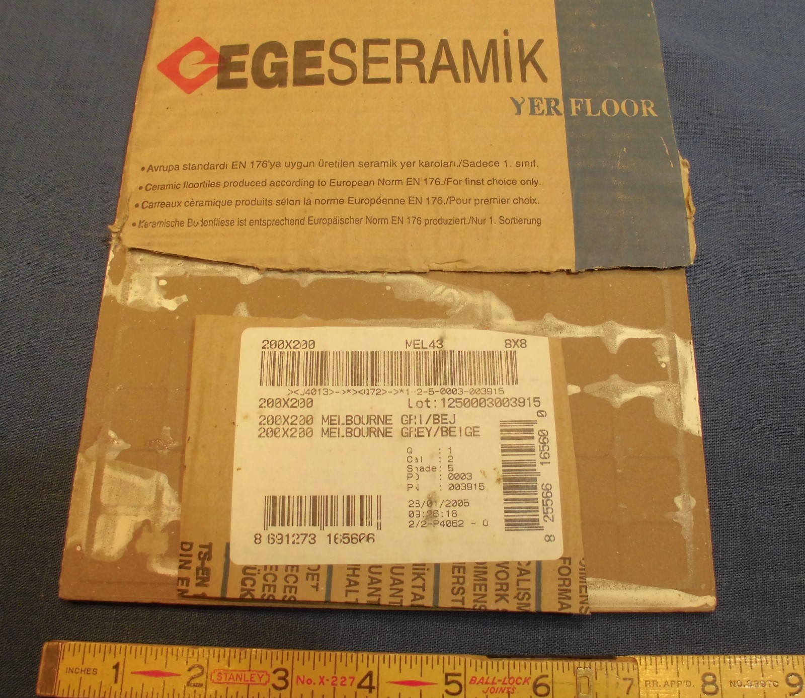 1 pc. Textured *Gray-Beige* Ceramic Floor Tile 8″ X 8″ actual size 7-7/8″