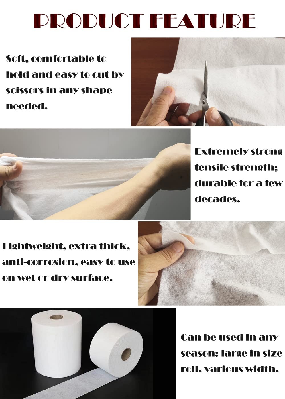 Waterproof Anti-Fracture Fiberglass Fabric Tape 3ft x 66ft for Showers & Roofs