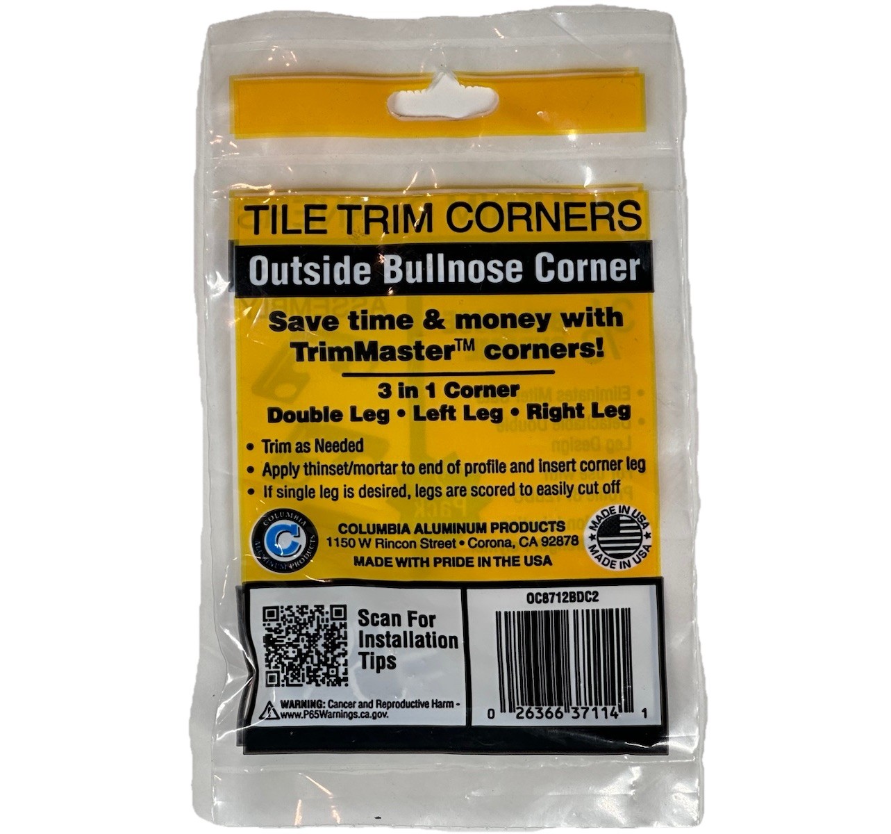 2 Pack TrimMaster Bullnose Outside Corner Tile Edging Trim Satin Silver 3/8″