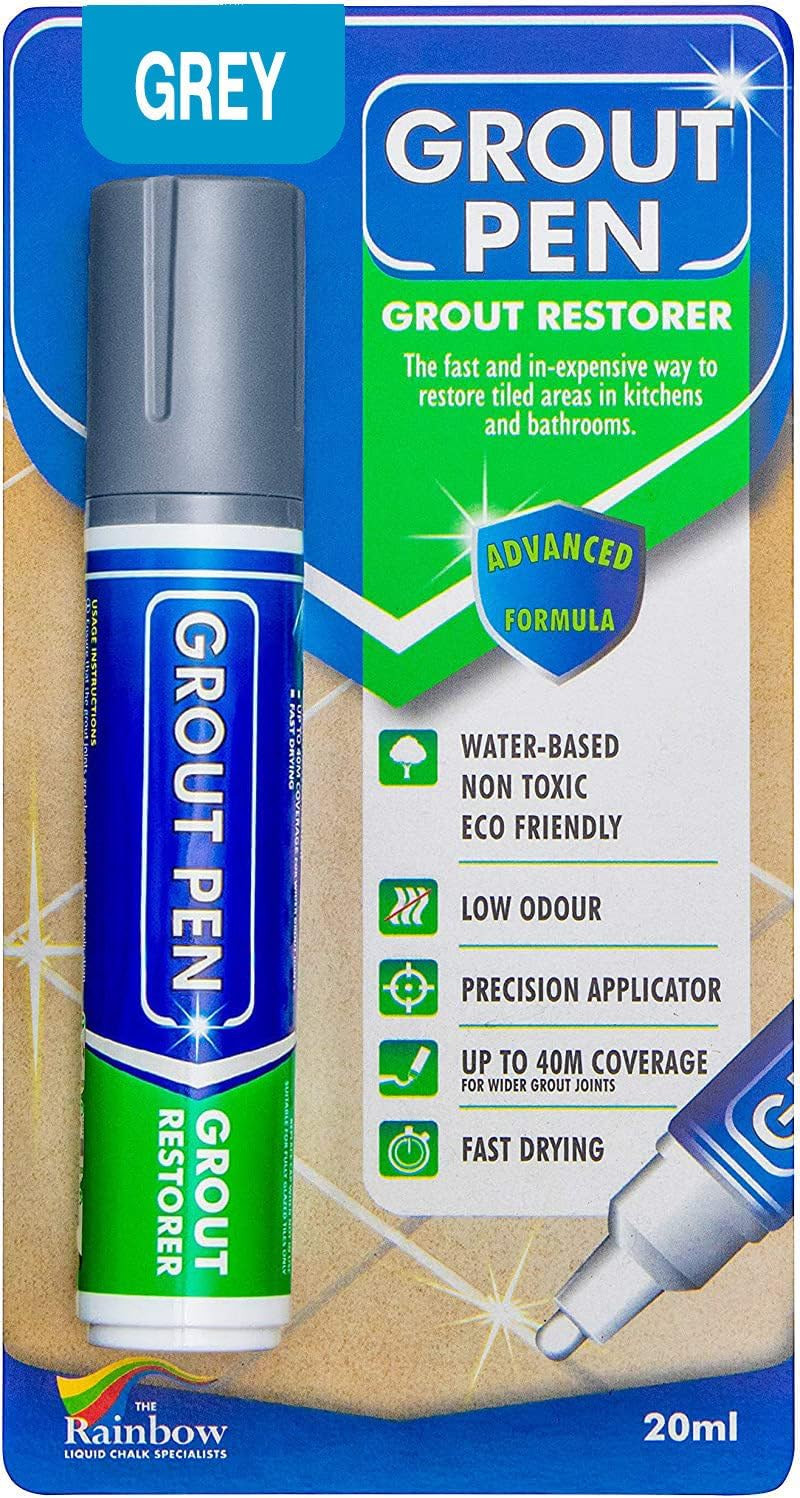 Grout Pen Grey Tile Grout Paint Marker Restorer – Wide 15mm Tip (20ml) | Wate…