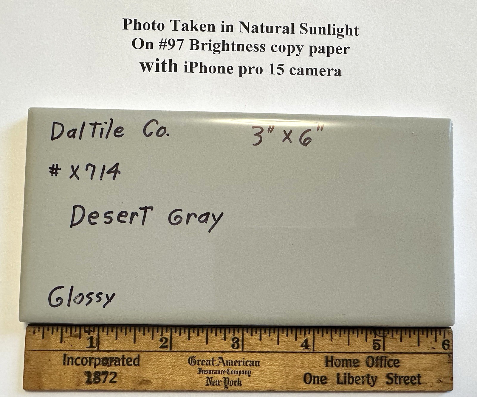1 pc. Light Smoke Gray: 3″ X 6″ Glossy Ceramic Tile by American Olean Co. NEW