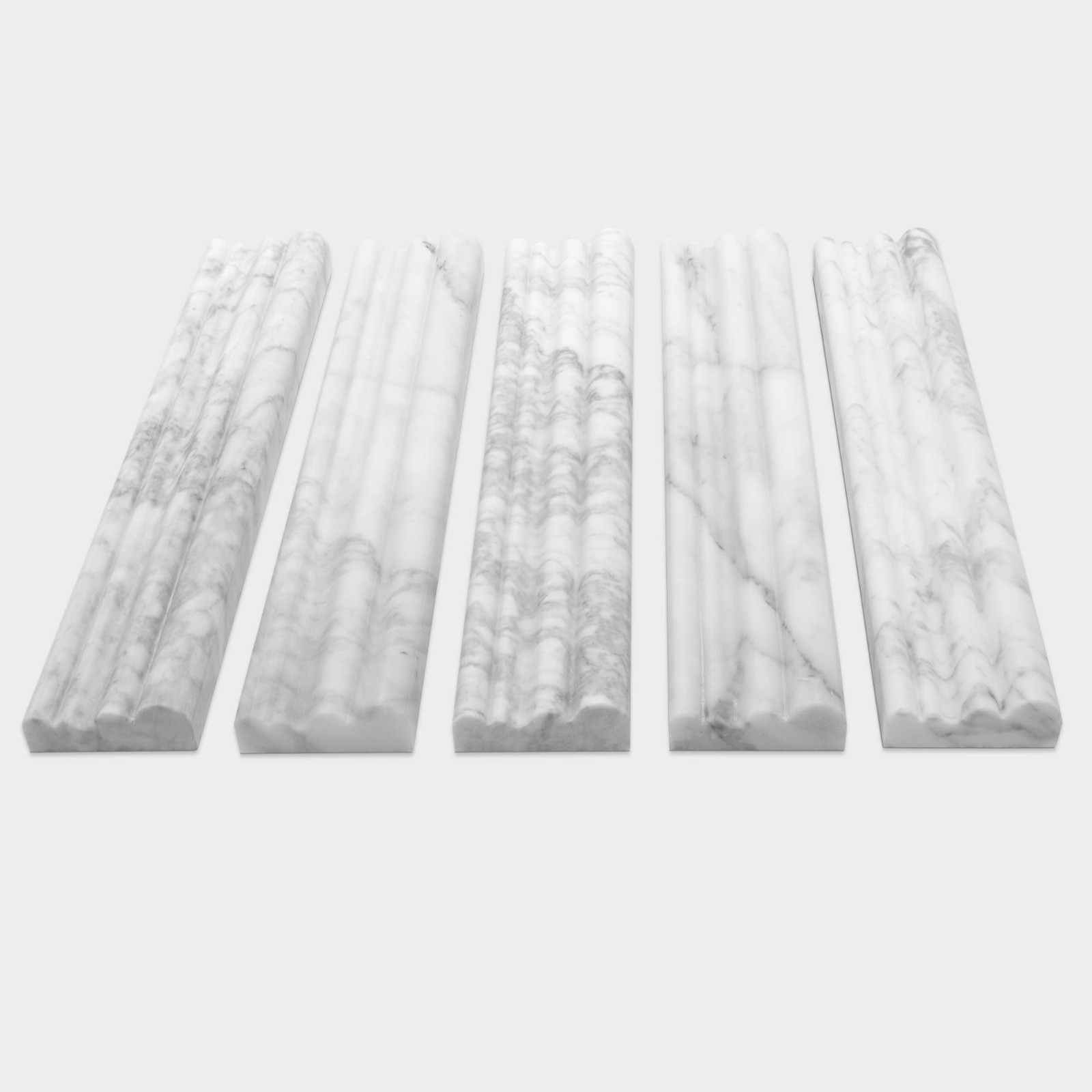5-Pack Carrara White Marble Chair Rail Trim Molding, 2.5″ x 12″ Natural Stone Ti