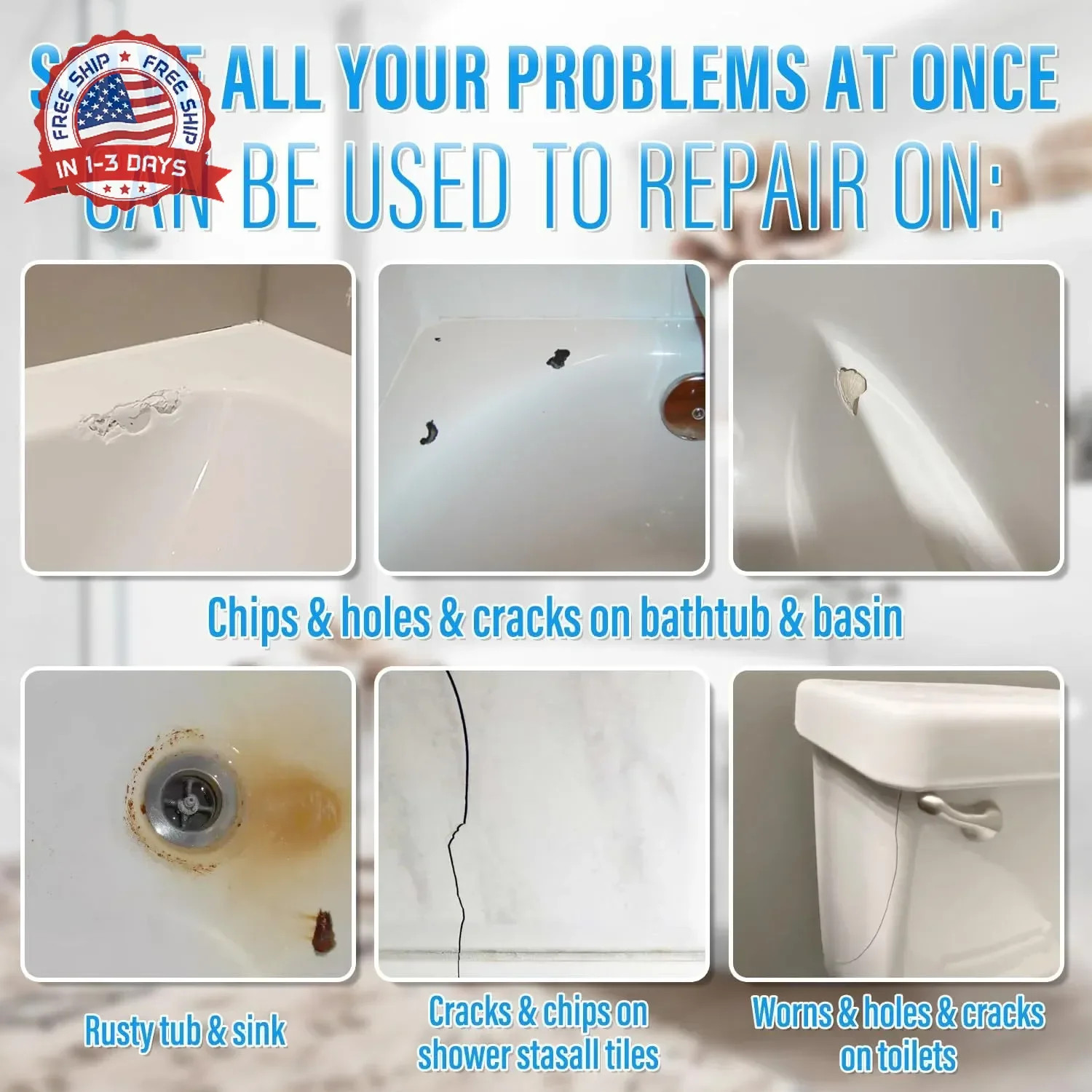 Tub Repair Kit White, Tub Chip and Bathtub Repair Kit for Enamel, Fiberglass, Ac