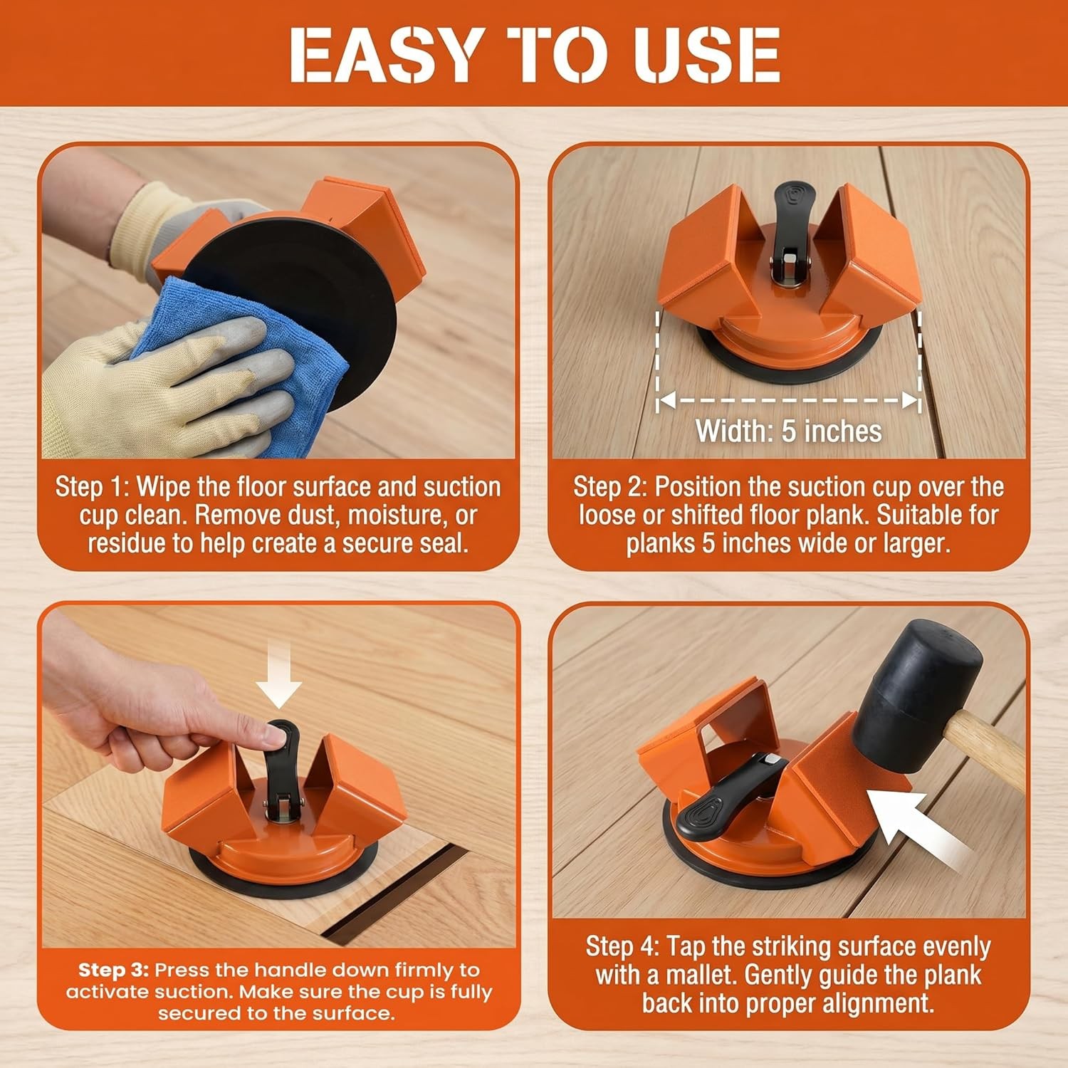 Floor Gap Fixer Tool with Suction Cup for Hardwood-Laminate and Vinyl Flooring