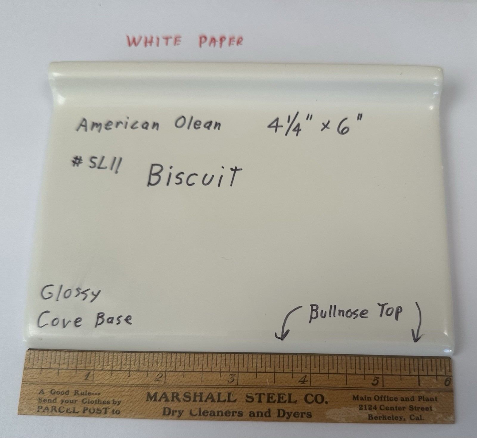 1 pc. #SL11 Biscuit: Glossy Bullnose Top cove/base Ceramic Tile: 4-1/4″ X 6″ NEW