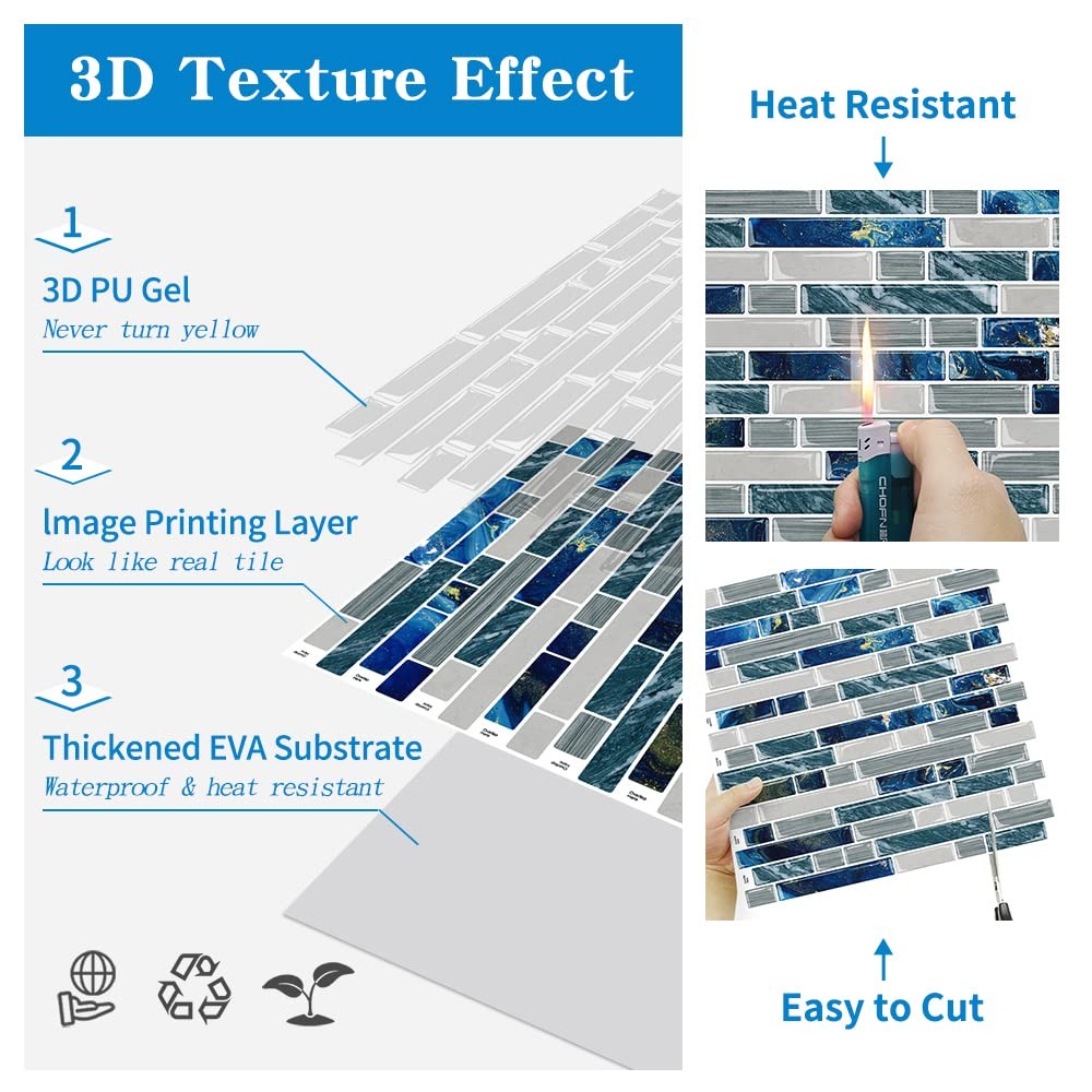 Azulejos Adhesivos Color Azul Para Cocina Y Bano Pack De 10 Calidad Pro