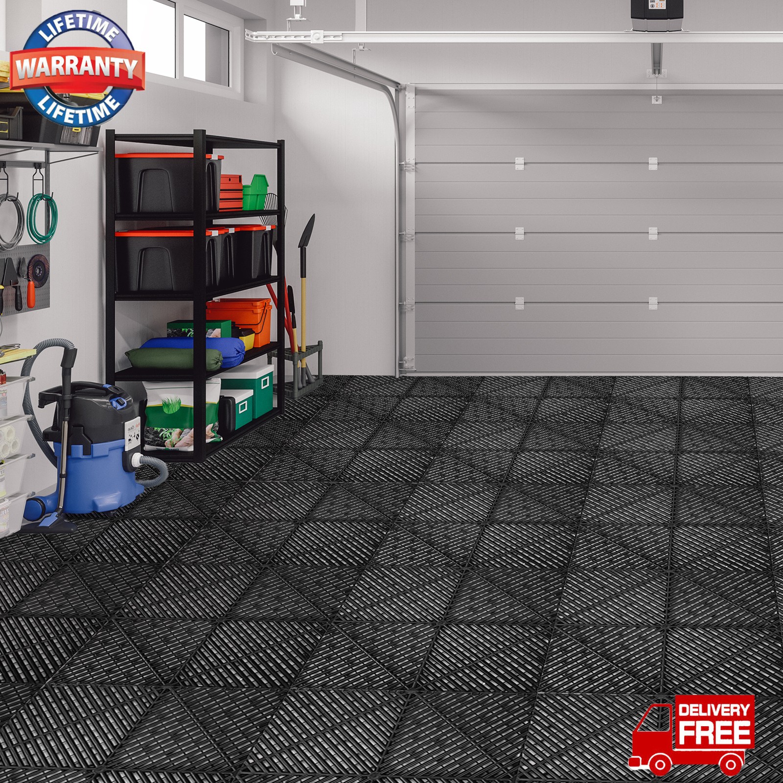 0.68″ Thick Garage Flooring Tiles 50Pcs Interlocking Drainage Deck Tile Black