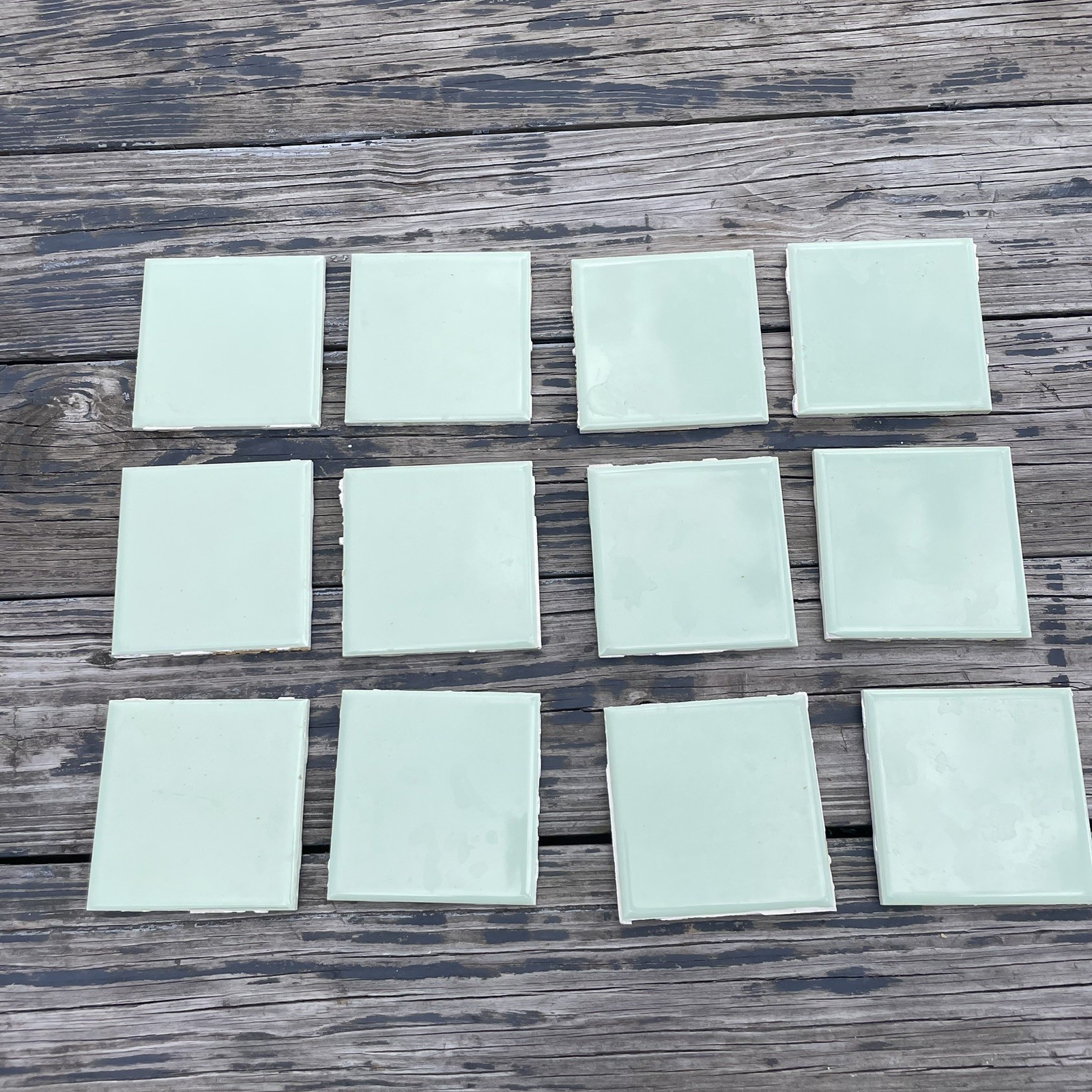 12 Piece American Olean Vintage Ceramic Tiles Spring Green 4.25″ square Salvaged