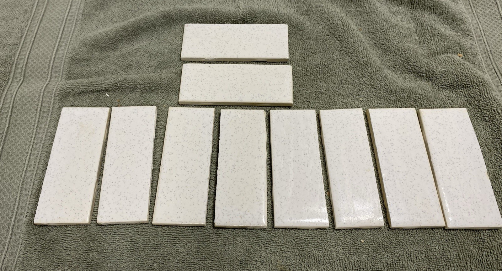 10 Vintage (1950-60s) White Speckled Ceramic Tile – CUT 1.5×4.25