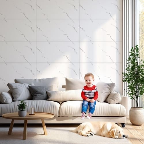 23.6″x11.8″ Waterproof Marble Peel and Stick Wall Panels Marble 10 Pack White