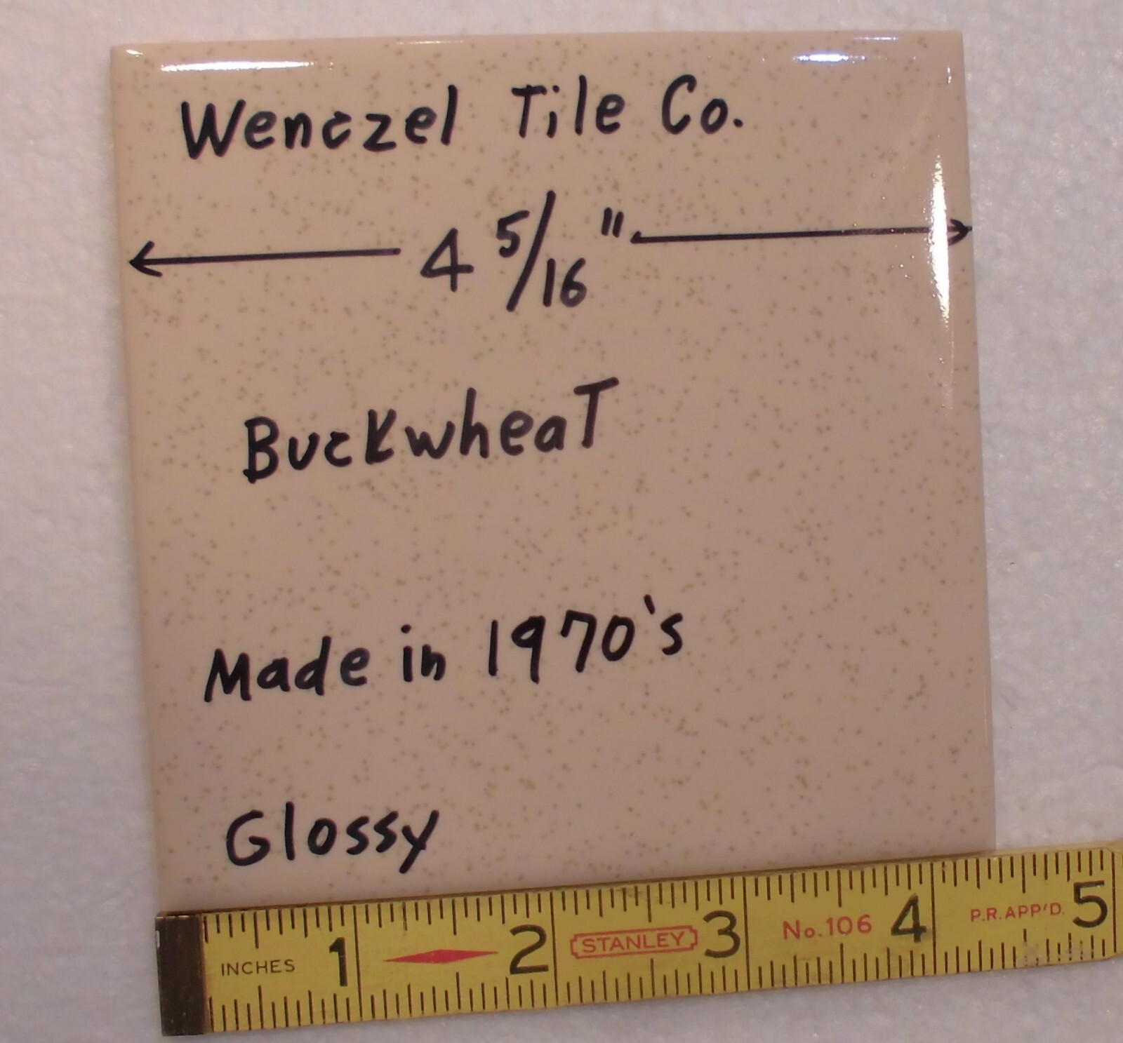 1 pc. Oatmeal – Buckwheat: 4-5/16″ Ceramic Tile by Wenczel Co. Made 1970’s New