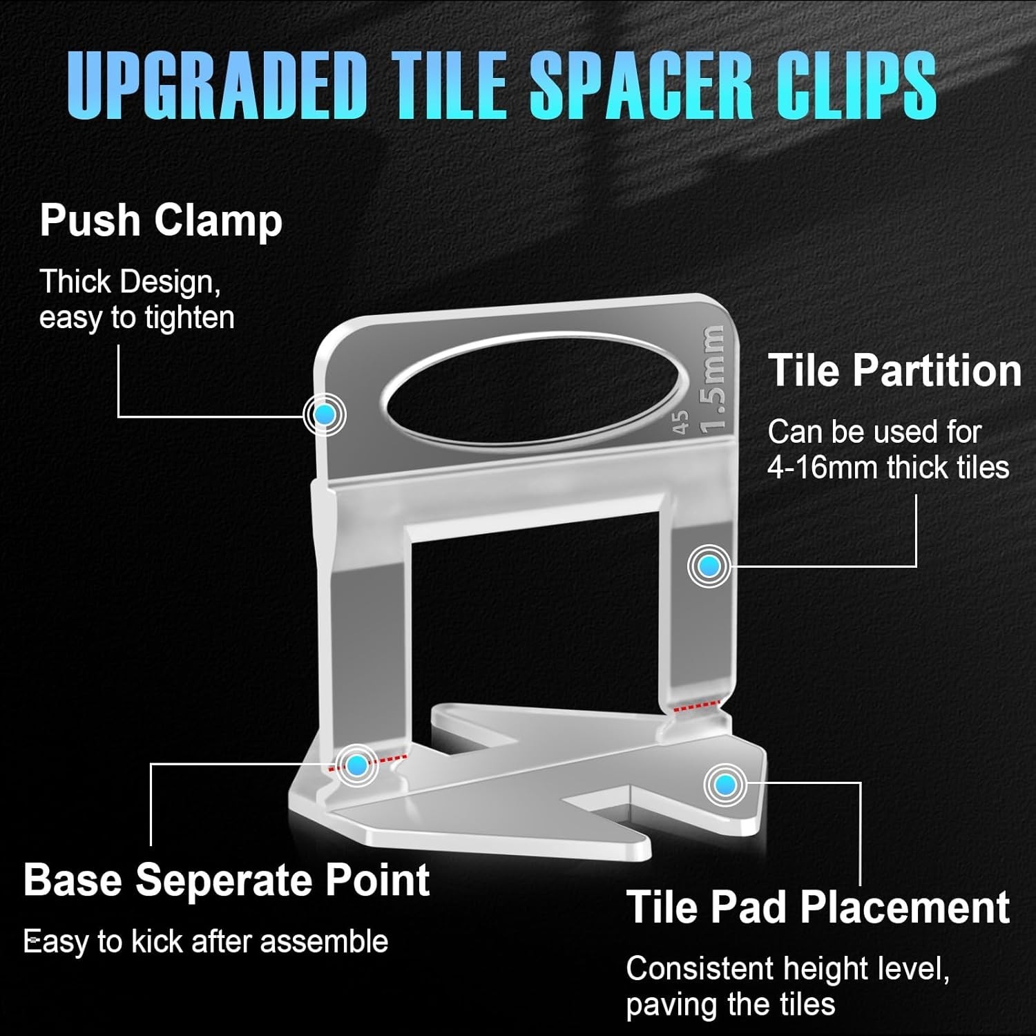 Tile Leveling System Clips 1/16 Inch (1.5mm) 600Pcs Tile Spacers Leveling Clips