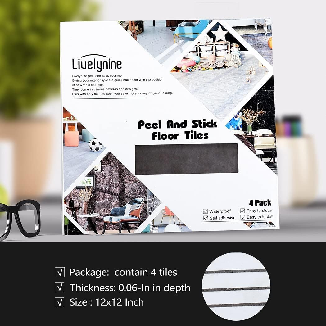 Peel and Stick Floor Tiles, Waterproof Grey Vinyl Flooring, 12×12″, 4 Sheets