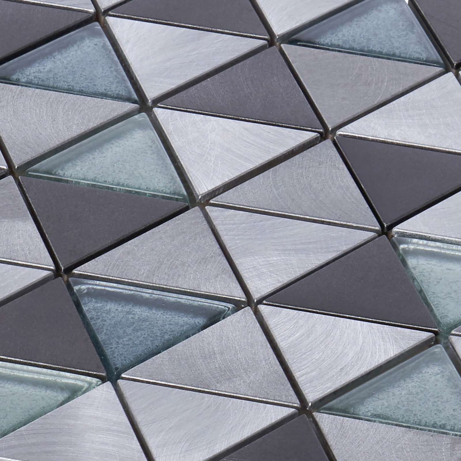 Gray Aluminum Metal Crystal Glass Triangle Mosaic Tile Kitchen Wall Backsplash