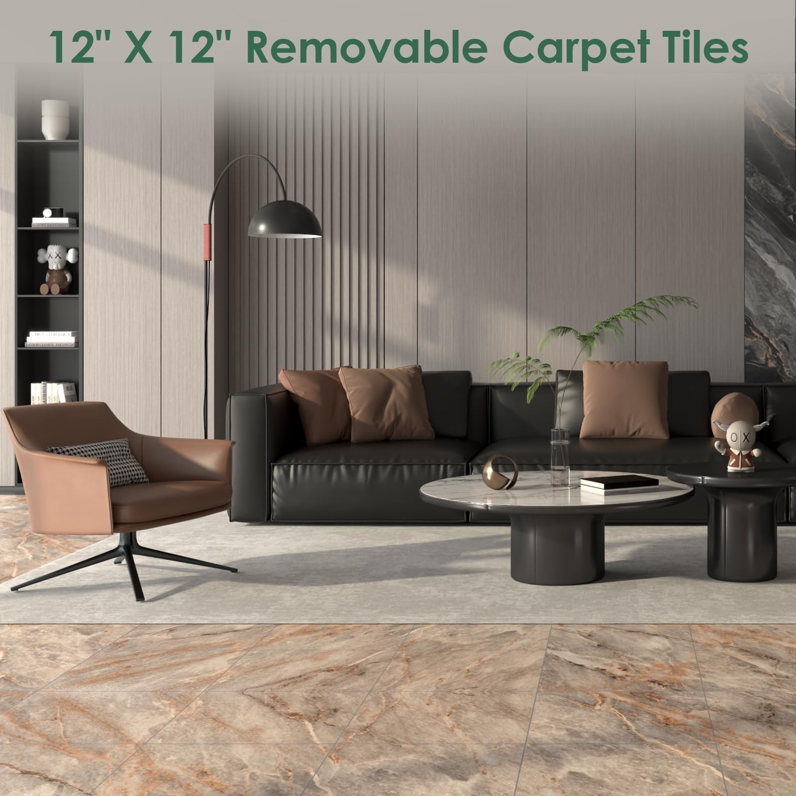 VallisCo 30-Piece 12×12 Vinyl Floor Tiles, 30 Sq Ft Waterproof Marble Pattern