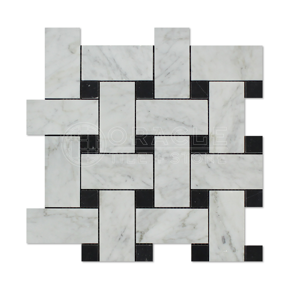Carrara White Italian (Bianco Carrara) Marble Large Basketweave Mosaic Tile