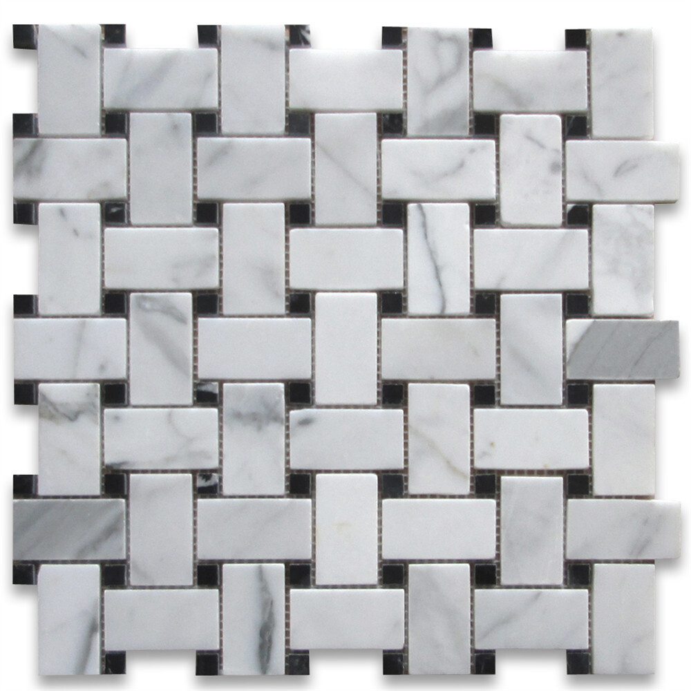 L651XH Basketweave Statuary Statuario White Marble 1×2 Mosaic Tile Honed