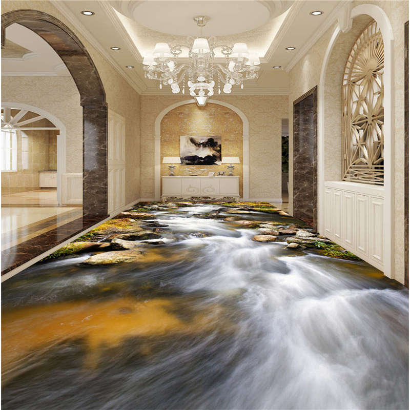 Natural Clear River Rock 3D Floor Mural Photo Flooring Wallpaper Home Printing