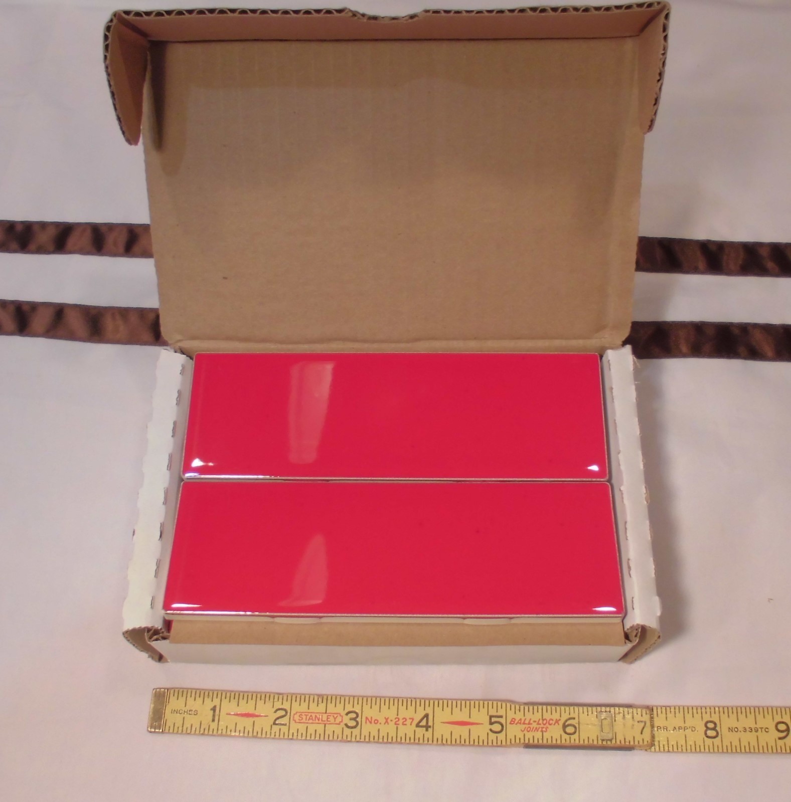 10 pcs. Glossy Ceramic Tiles *Liner/Sizzle *Ruby Red* by American Olean 2″ X 6″