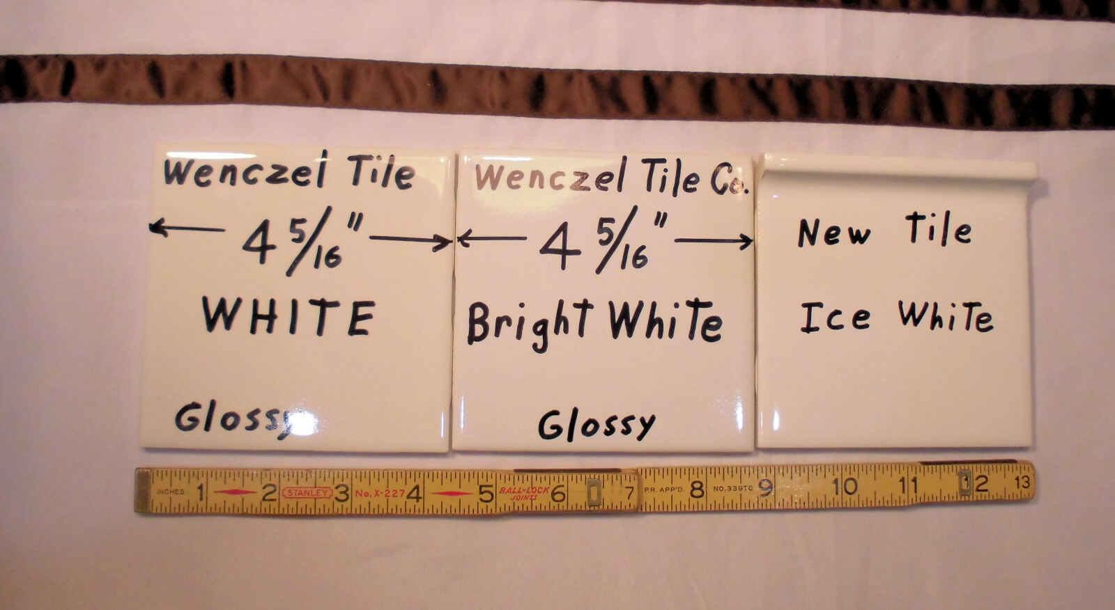 1 pc. Gloss White #300: 4-5/16″ Ceramic Tile by Wenczel Co. made 1960’s -1980’s