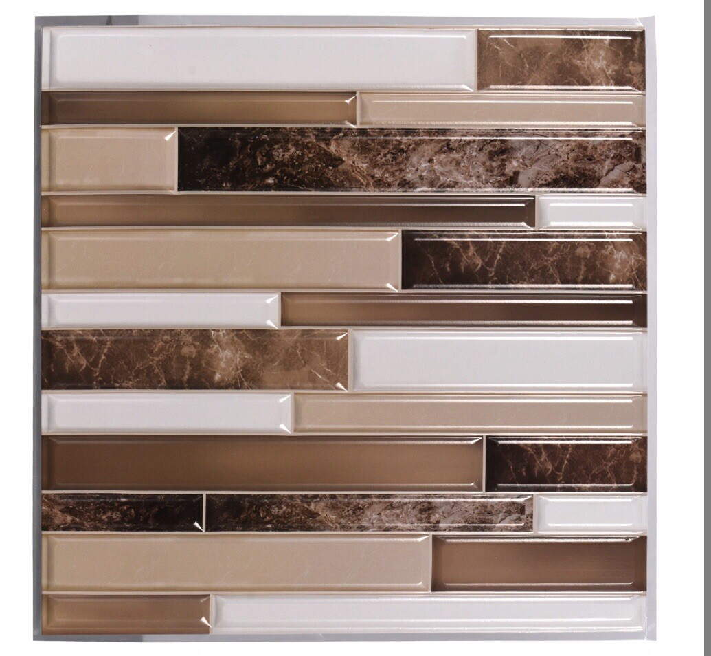 LOT of 5 Sheets Hardware Self Adhesive Tan, Brown and White Wall Tile, 12×12 in.