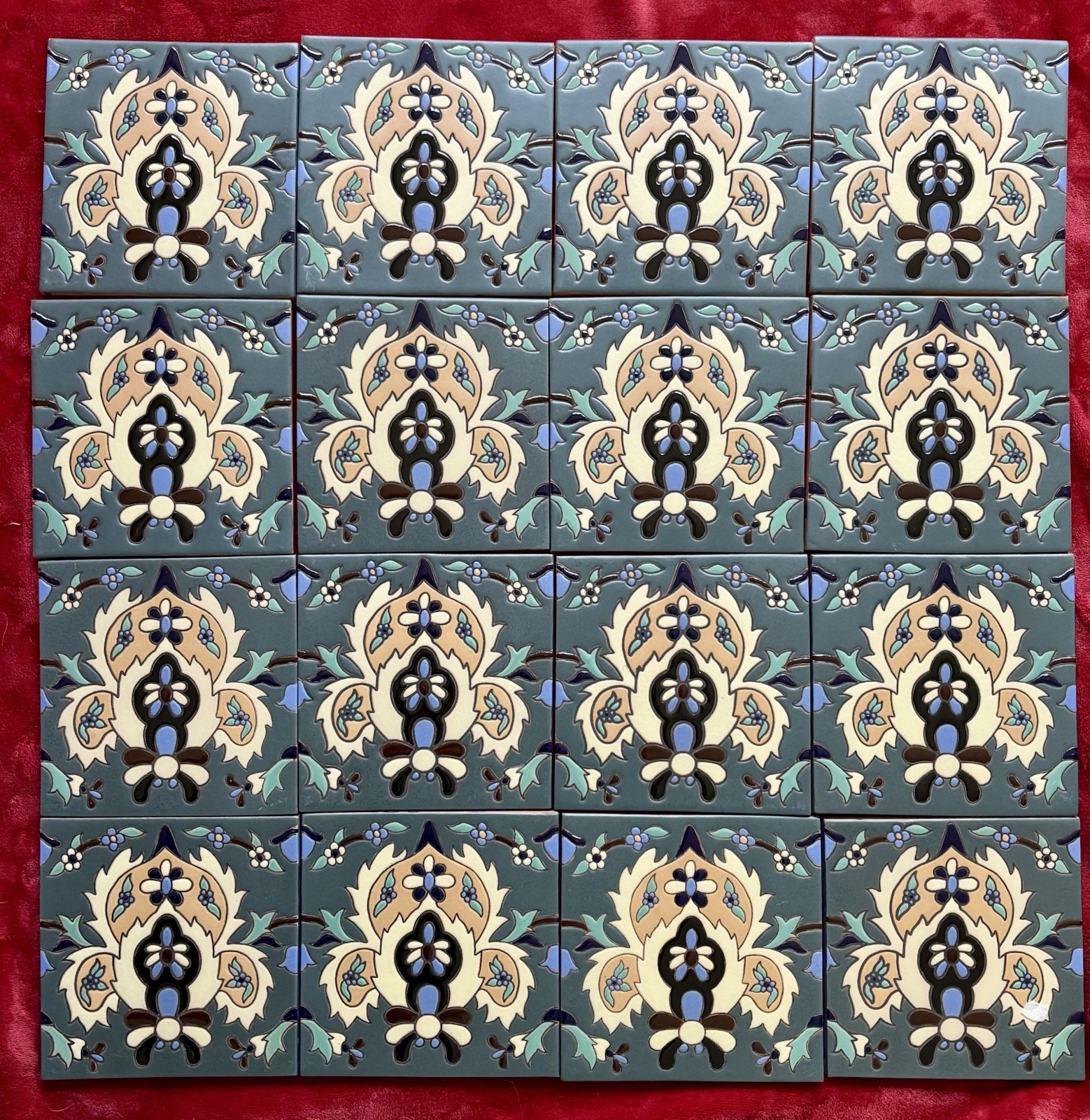 16 (4 Sq Ft, 8 Linear Ft) Santa Barbara Blue Border tiles handmade 6” X 6” Tile