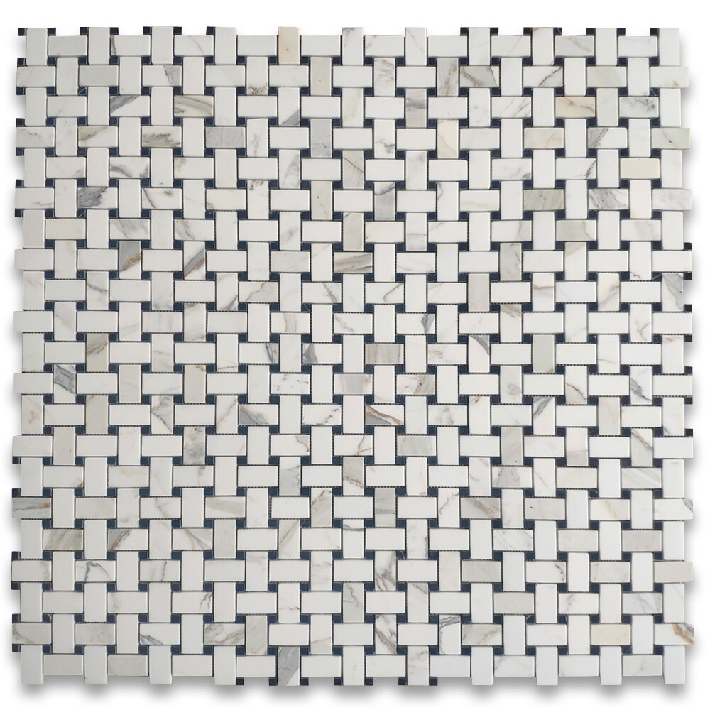 G651XH Calacatta Gold Calcutta Marble 1×2 Basketweave Mosaic Tile Honed